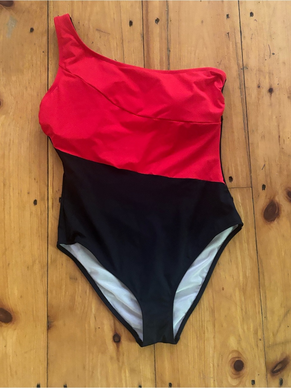 CUPSHE XL Red Black One Shoulder Slim & Sculpt One Piece Swimsuit NWT